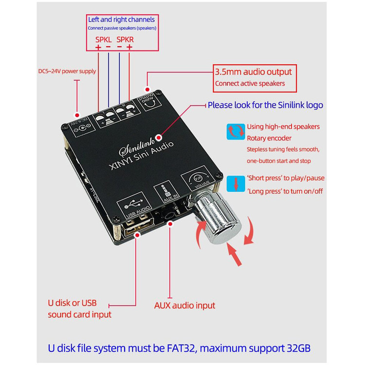 ماژول آمپلی فایر بلوتوثی مدل 50W_X2 کد A type usb