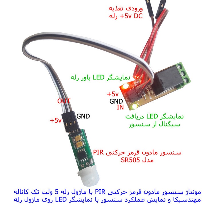 سنسور تشخیص حرکت مادون قرمز با رله مهندسیکا مدل SR505-PIR