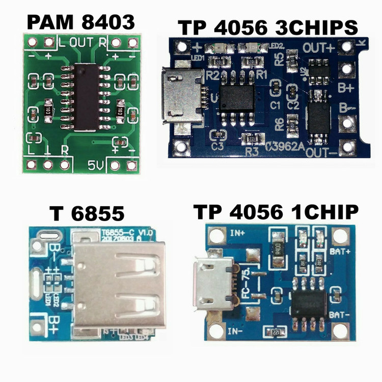 ماژول مدل PAM8403 , TP4056 3CHIP , TP4056 , T6855 مجموعه 4 عددی