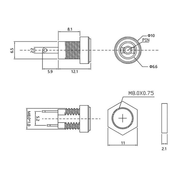 جک مادگی آداپتور مدل 5.5x2.1mm-DC بسته 2 عددی