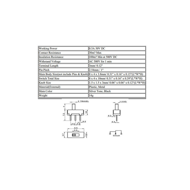کلید کشویی مینیاتوری مدل KM-KV01B بسته 12 عددی