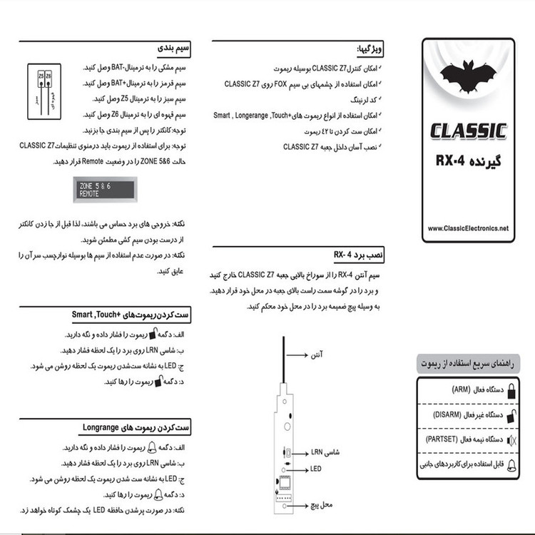 برد گیرنده ریموت و چشمی دزدگیر کلاسیک مدل RX4
