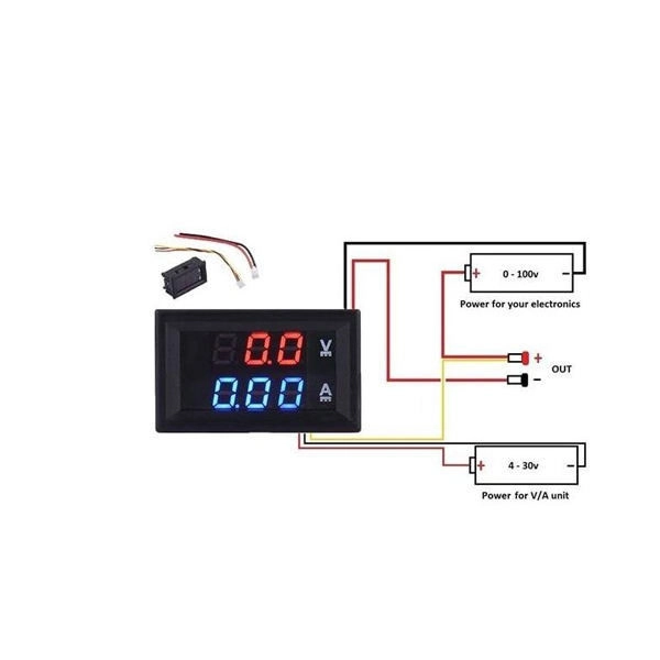 ماژول ولتمتر و آمپرمتر روپنلی دو رنگ قرمز و آبی ولتمتر و آمپرمتر DC روپنلی دیجیتالی